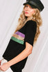 Sparkling Sequin Stripe Patchwork Crew Neck T Shirt