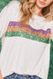Sparkling Sequin Stripe Patchwork Crew Neck T Shirt