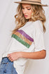 Sparkling Sequin Stripe Patchwork Crew Neck T Shirt