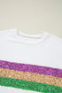 Sparkling Sequin Stripe Patchwork Crew Neck T Shirt