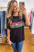 Sparkling Sequin Stripe Patchwork Crew Neck T Shirt