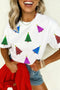 Sparkling Sequin Tree Motif Short Sleeve Holiday Shirt