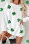 Sparkly Clover Graphic Oversized Ribbed Crewneck Pullover