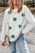 Sparkly Clover Graphic Oversized Ribbed Crewneck Pullover