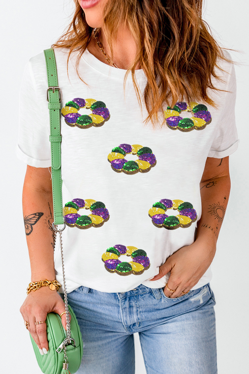 Sparkly King Cake Graphic Print Crew Neck Shirt