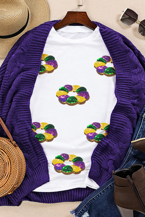 Sparkly King Cake Graphic Print Crew Neck Shirt