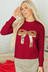 Sparkly Sequin Bow Graphic Pullover Knit Sweater