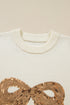 Sparkly Sequin Bow Graphic Pullover Knit Sweater