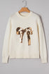 Sparkly Sequin Bow Graphic Pullover Knit Sweater