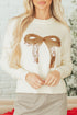 Sparkly Sequin Bow Graphic Pullover Knit Sweater