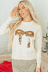 Sparkly Sequin Bow Graphic Pullover Knit Sweater