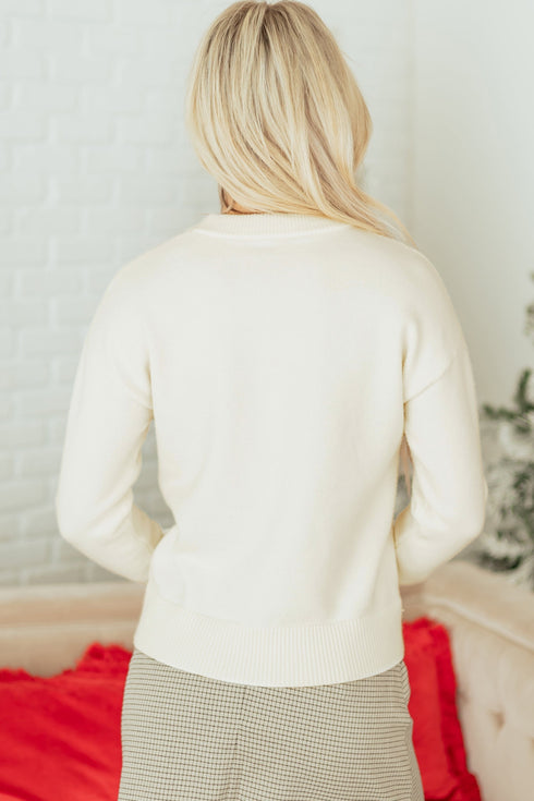 Sparkly Sequin Bow Graphic Pullover Knit Sweater