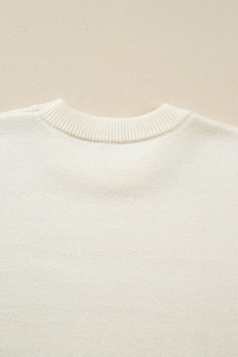 Sparkly Sequin Bow Graphic Pullover Knit Sweater