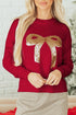 Sparkly Sequin Bow Graphic Pullover Knit Sweater