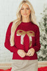 Sparkly Sequin Bow Graphic Pullover Knit Sweater