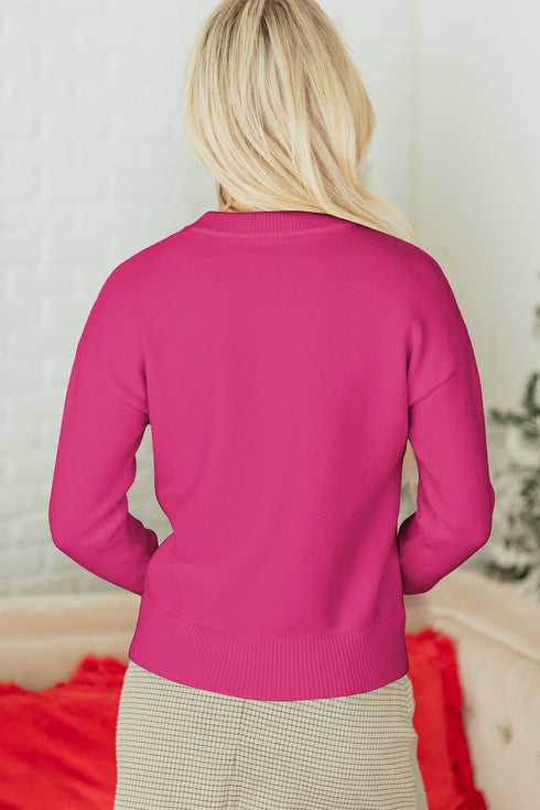 Sparkly Sequin Bow Graphic Pullover Knit Sweater