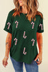 Sparkly Sequin Candy Cane Embellished Short Sleeve Tee