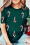 Sparkly Sequin Candy Cane Embellished Short Sleeve Tee