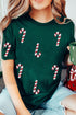 Sparkly Sequin Candy Cane Embellished Short Sleeve Tee