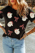 Sparkly Sequin Santa And Bow Graphic Holiday Tee