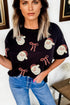 Sparkly Sequin Santa And Bow Graphic Holiday Tee