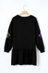 Sparkly Sequin Symbolic Pattern Pullover Mini Graphic Dress