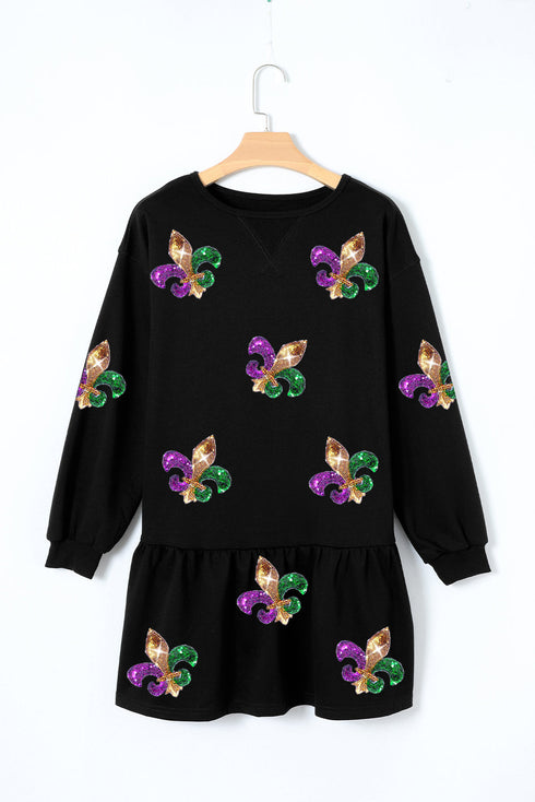 Sparkly Sequin Symbolic Pattern Pullover Mini Graphic Dress