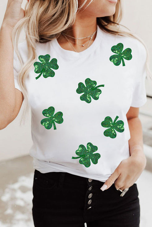 Sparkly Shamrock Graphic Crew Neck T-Shirt