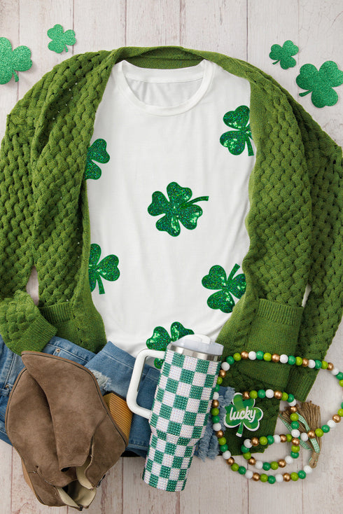 Sparkly Shamrock Graphic Crew Neck T-Shirt