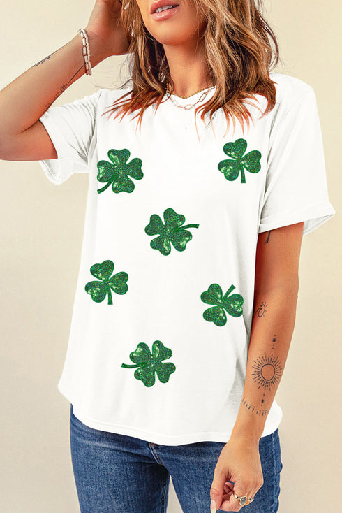 Sparkly Shamrock Graphic Crew Neck T-Shirt
