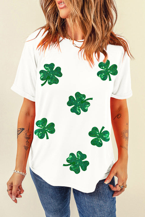 Sparkly Shamrock Graphic Crew Neck T-Shirt