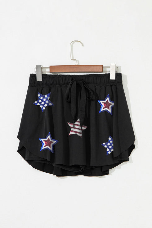 Sparkly Stars And Stripes Patriotic Flared Drawstring Active Skort