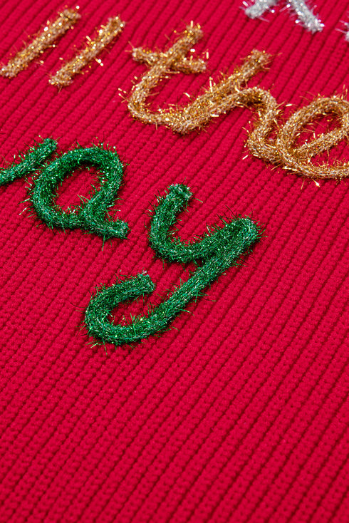 Sparkly Tinsel Letter Print Crew Neck Pullover Sweater