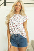 Speckled Abstract Print Ruffle Flutter Sleeve Keyhole Back Blouse Top