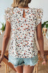 Speckled Abstract Print Ruffle Flutter Sleeve Keyhole Back Blouse Top