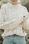 Speckled Chunky Knit Balloon Sleeve Pullover Sweater