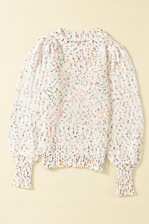 Speckled Chunky Knit Balloon Sleeve Pullover Sweater
