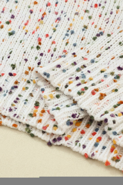 Speckled Chunky Knit Balloon Sleeve Pullover Sweater