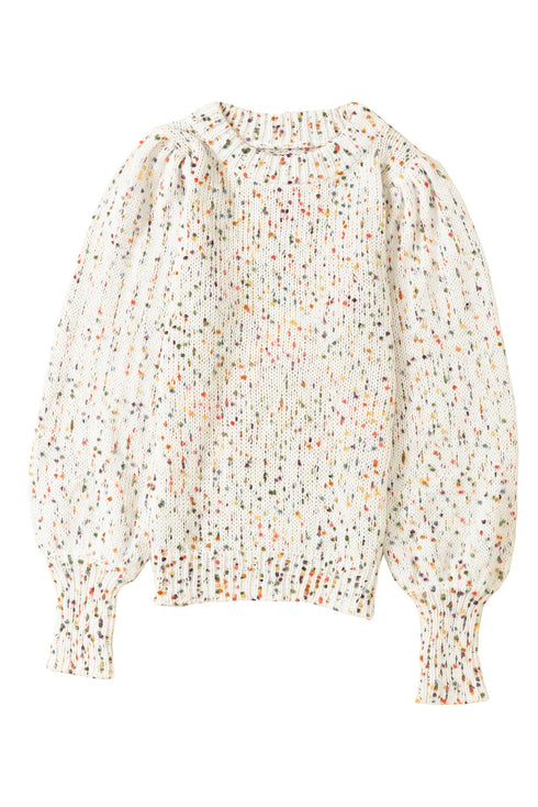 Speckled Chunky Knit Balloon Sleeve Pullover Sweater