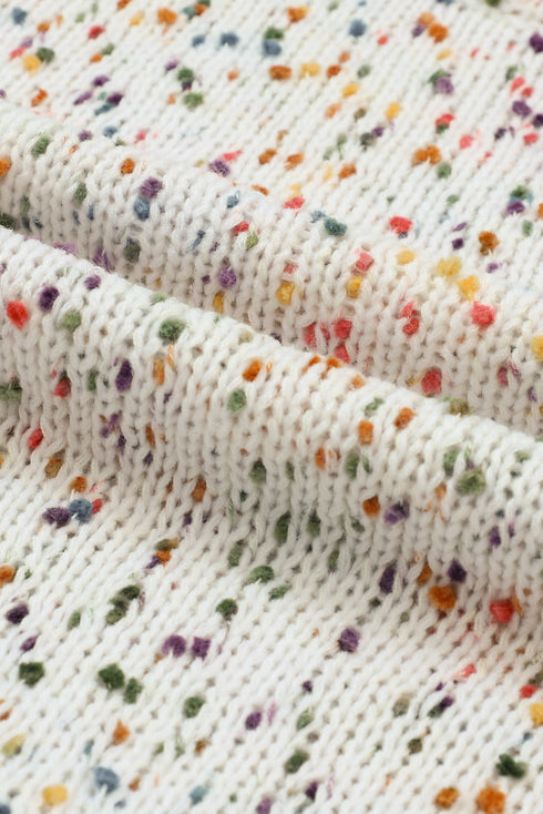 Speckled Chunky Knit Balloon Sleeve Pullover Sweater
