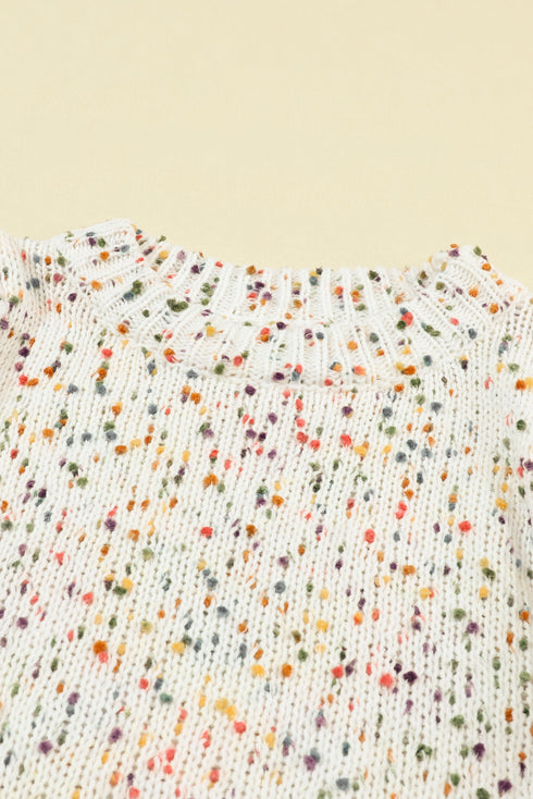 Speckled Chunky Knit Balloon Sleeve Pullover Sweater