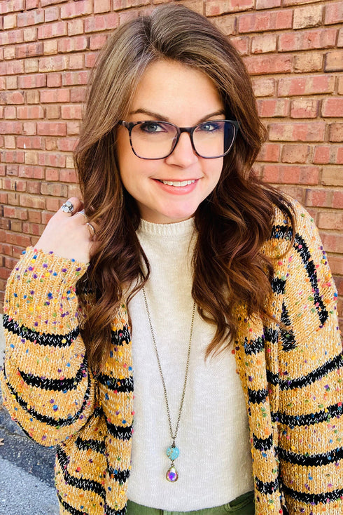 Speckled Stripe Open Front Knit Cardigan
