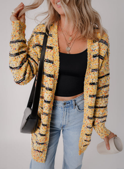 Speckled Stripe Open Front Knit Cardigan