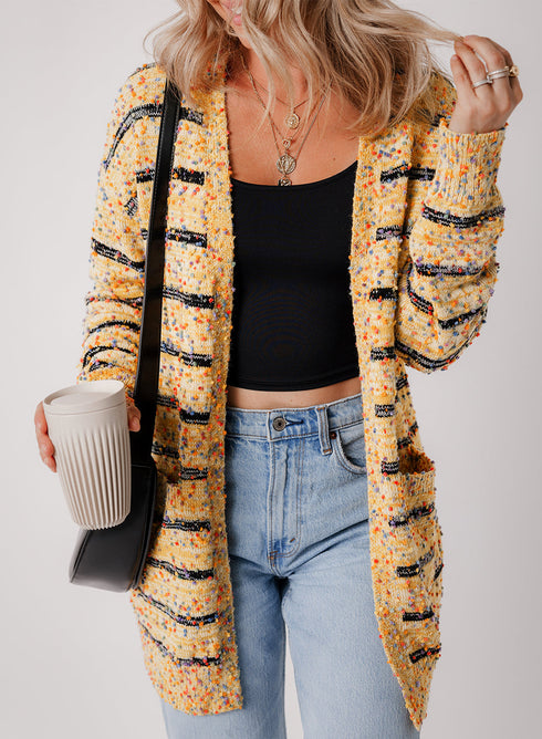 Speckled Stripe Open Front Knit Cardigan