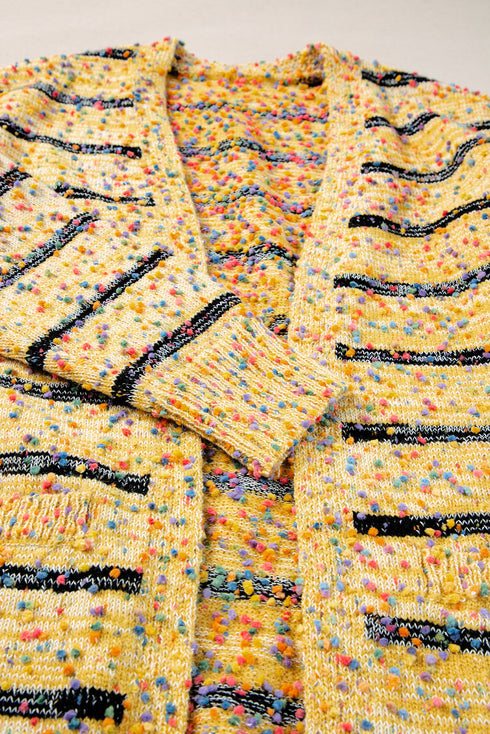 Speckled Stripe Open Front Knit Cardigan
