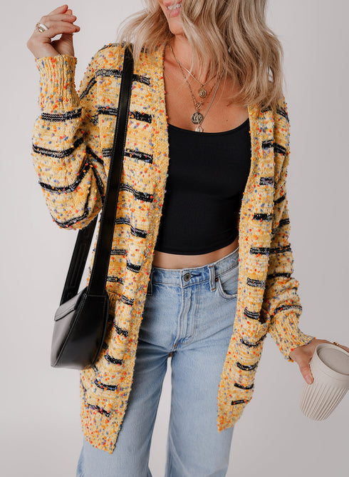 Speckled Stripe Open Front Knit Cardigan