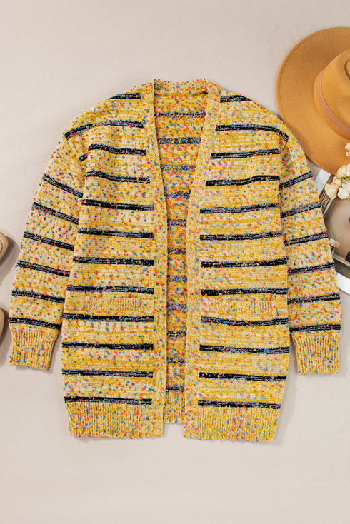 Speckled Stripe Open Front Knit Cardigan
