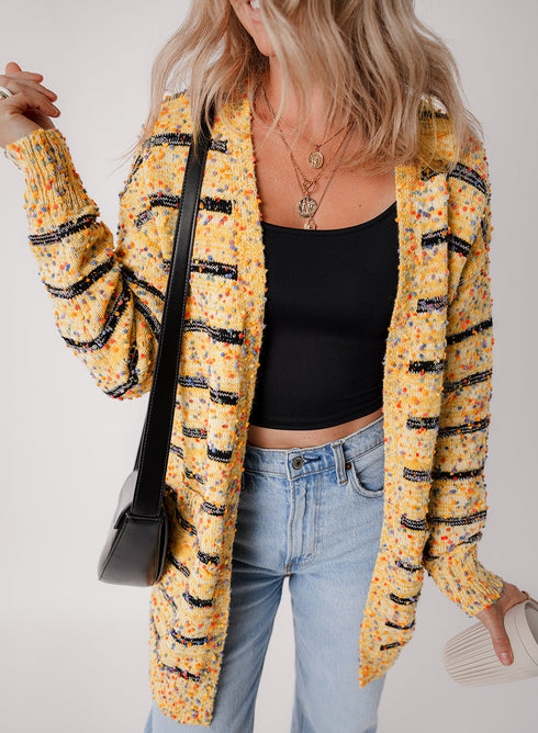 Speckled Stripe Open Front Knit Cardigan