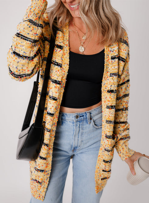 Speckled Stripe Open Front Knit Cardigan