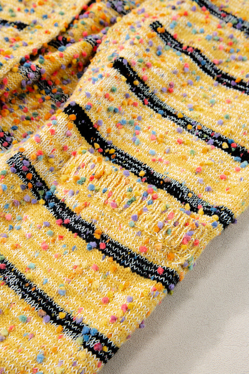 Speckled Stripe Open Front Knit Cardigan